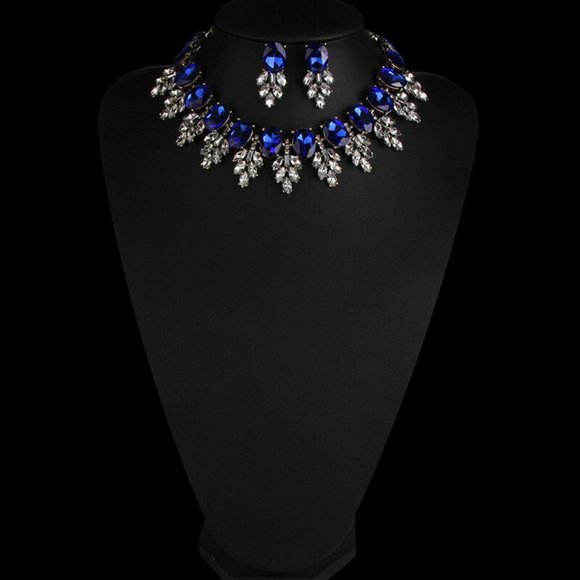 LA Fatima Women Blue Necklace& Earring Set Jewelry - Picture 6 of 6